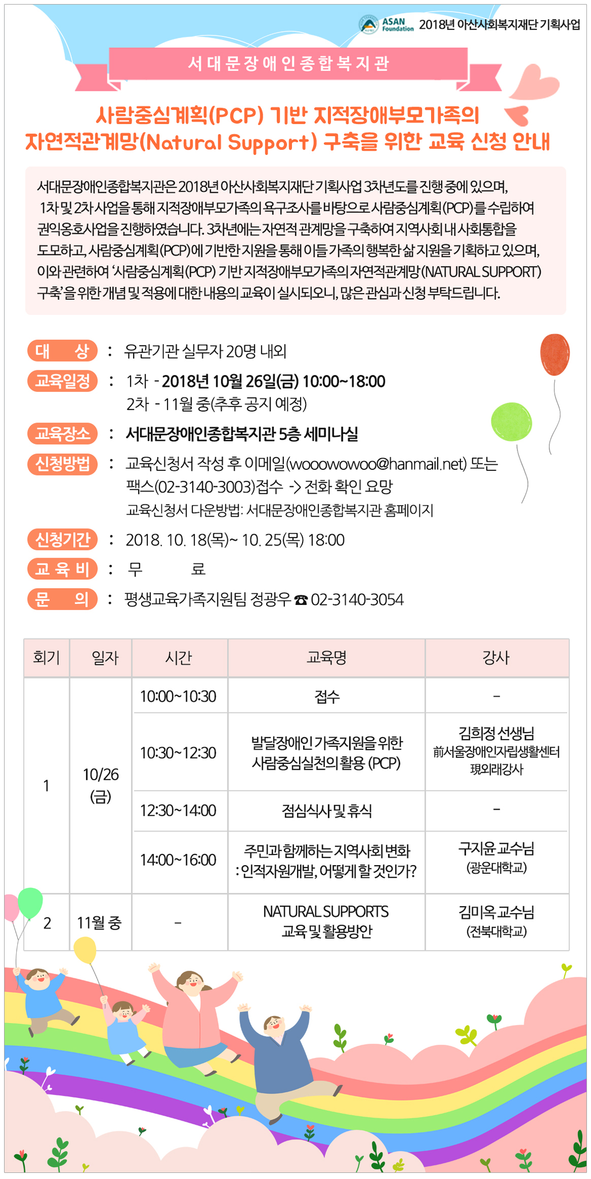 사람중심계획(PCP)기반 지적장애부모가족의 자연적관계망(Natural Support)구축을 위한 교육 신청 안내